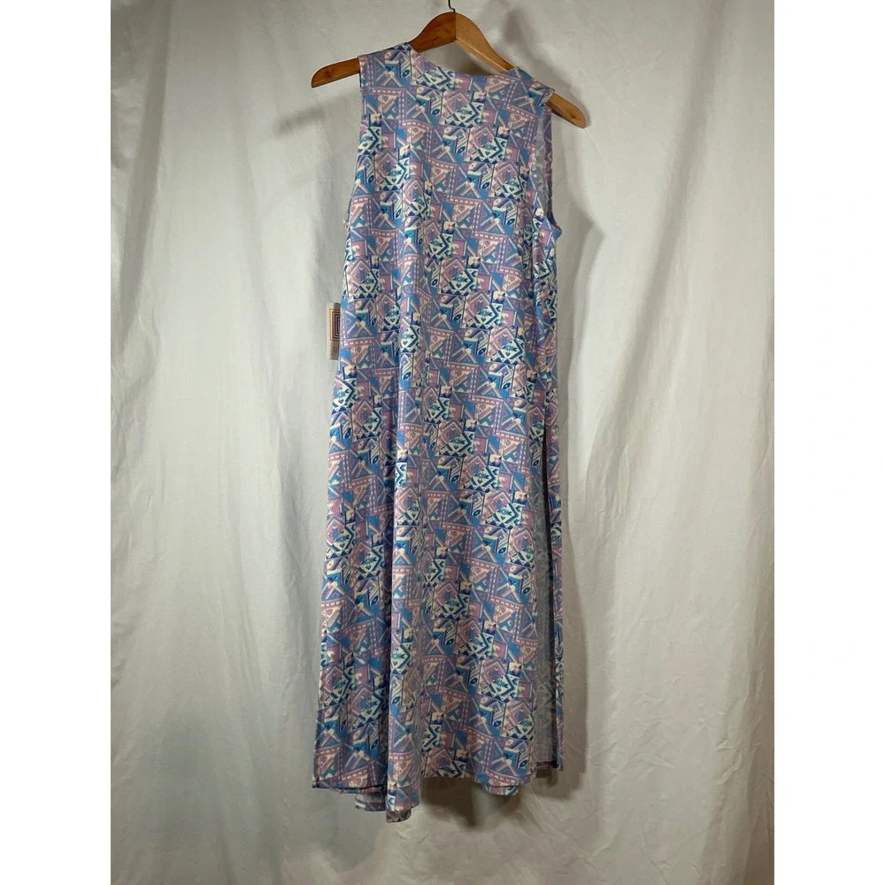 LuLaRoe Joy Longline Vest Duster Geometric Print Blue Purple Pink Small NWT